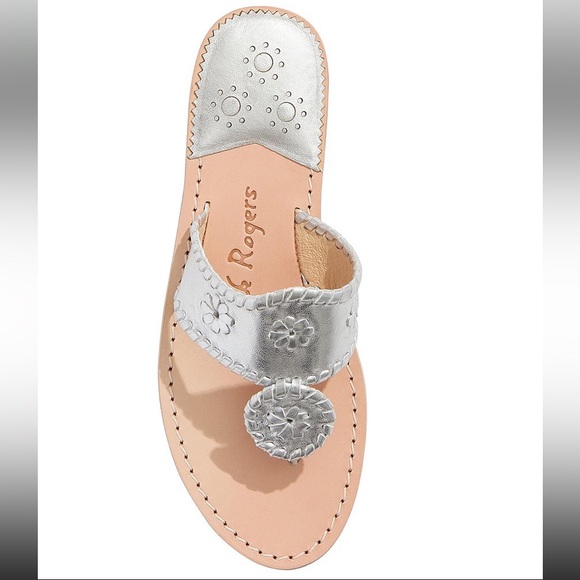 🔖 Jacks Metallic Leather Flat Thong Sandals Silver - Picture 4 of 5